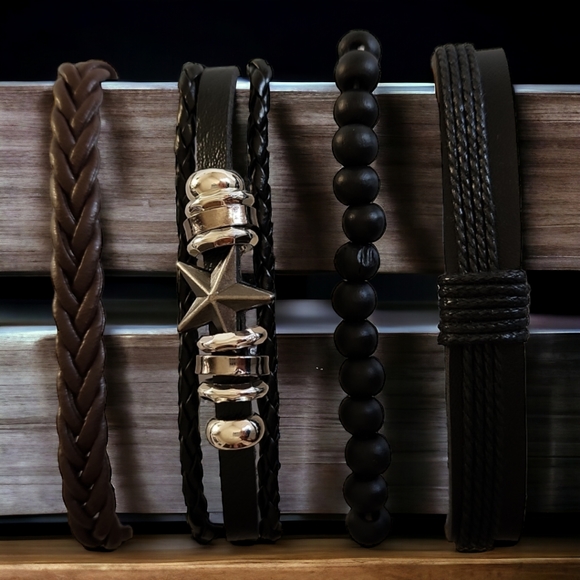 Unisex Leather Bracelet 4 Piece Set - Picture 4 of 8